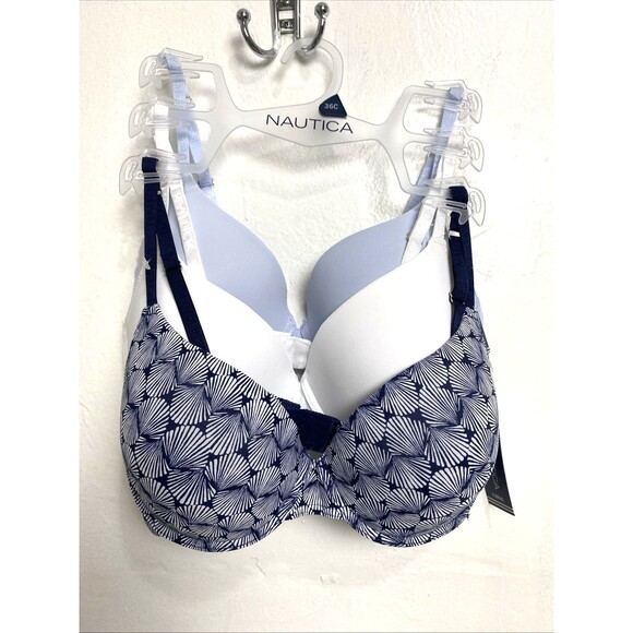 NAUTICA Intimates Push Up Bra Women's 3 Pack Size 36C T Shirt Navy Blue White - Picture 1 of 12